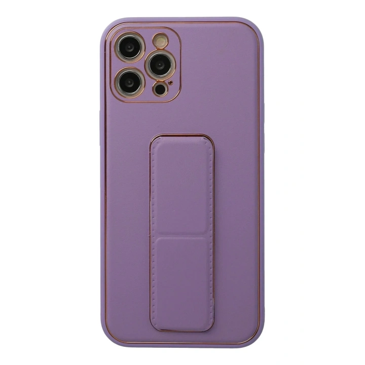 Mey İthalat®  iPhone 12 Pro Kılıf Coco Deri Standlı Kapak - Lila