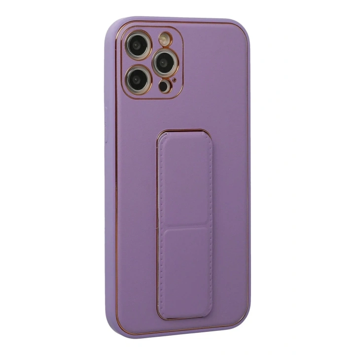Mey İthalat®  iPhone 12 Pro Kılıf Coco Deri Standlı Kapak - Lila