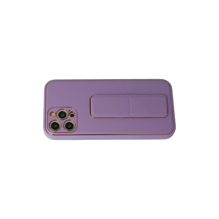 Mey İthalat®  iPhone 12 Pro Kılıf Coco Deri Standlı Kapak - Lila