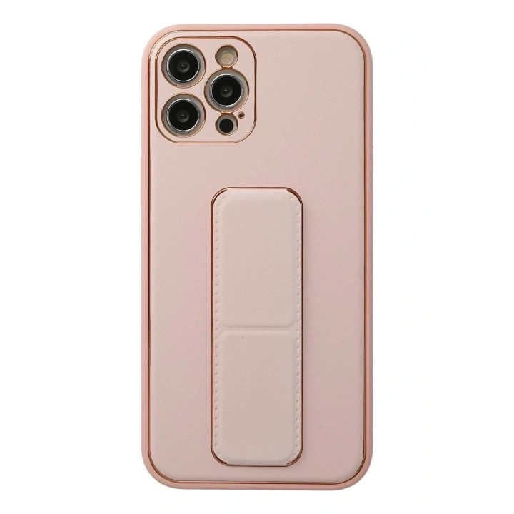 Mey İthalat®  iPhone 12 Pro Kılıf Coco Deri Standlı Kapak - Pembe