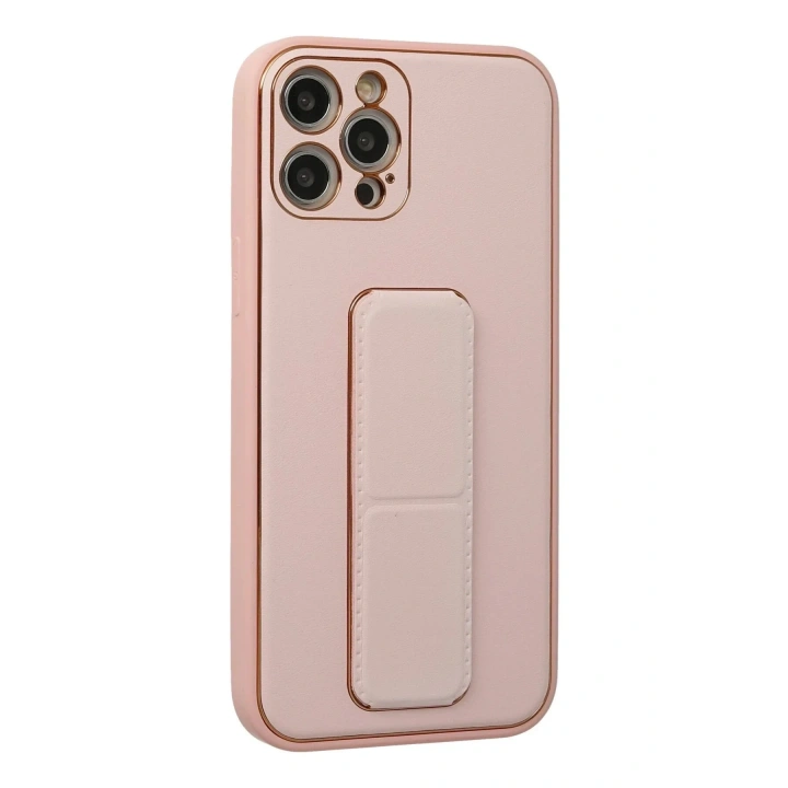 Mey İthalat®  iPhone 12 Pro Kılıf Coco Deri Standlı Kapak - Pembe