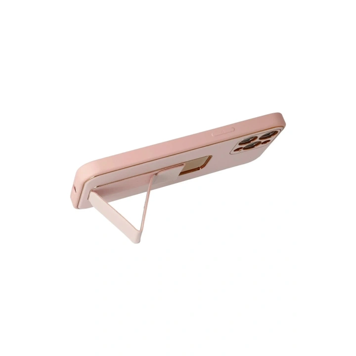 Mey İthalat®  iPhone 12 Pro Kılıf Coco Deri Standlı Kapak - Pembe