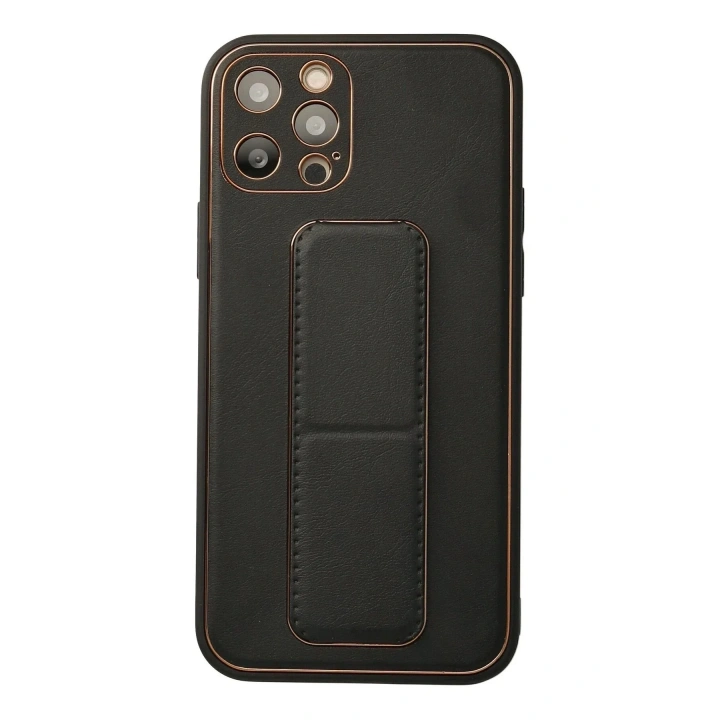 Mey İthalat®  iPhone 12 Pro Kılıf Coco Deri Standlı Kapak - Siyah