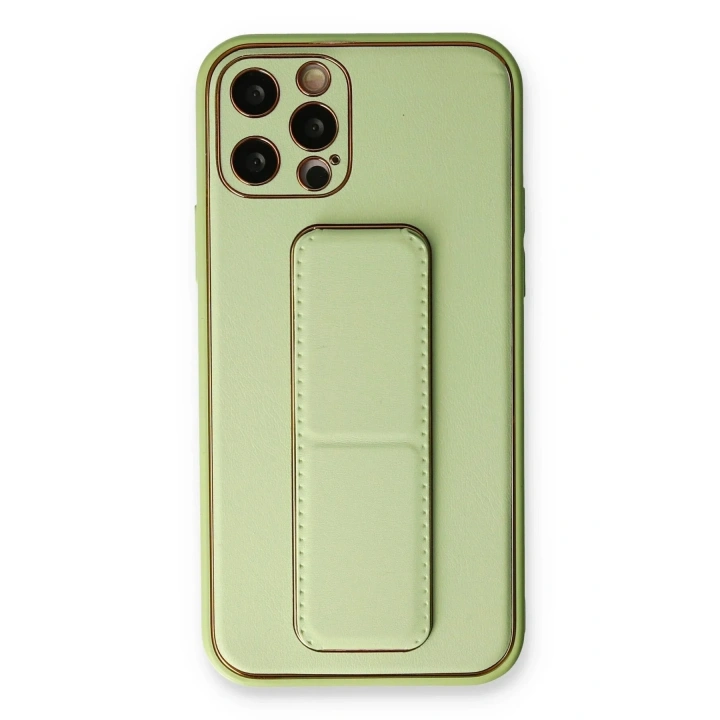 Mey İthalat®  iPhone 12 Pro Kılıf Coco Deri Standlı Kapak - Su Yeşili