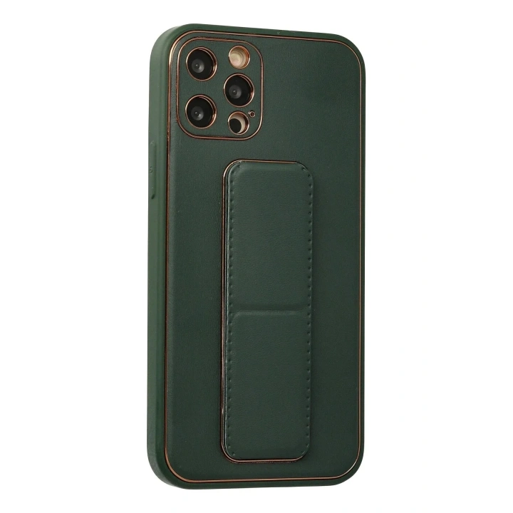 Mey İthalat®  iPhone 12 Pro Kılıf Coco Deri Standlı Kapak - Yeşil