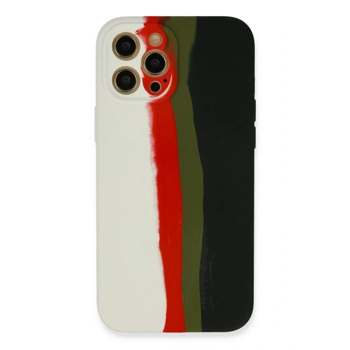 Mey İthalat®  iPhone 12 Pro Kılıf Ebruli Lansman Silikon - Beyaz-Siyah