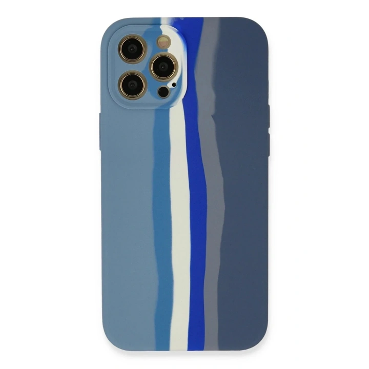 Mey İthalat®  iPhone 12 Pro Kılıf Ebruli Lansman Silikon - Mavi-Gri