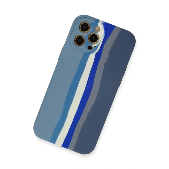 Mey İthalat®  iPhone 12 Pro Kılıf Ebruli Lansman Silikon - Mavi-Gri