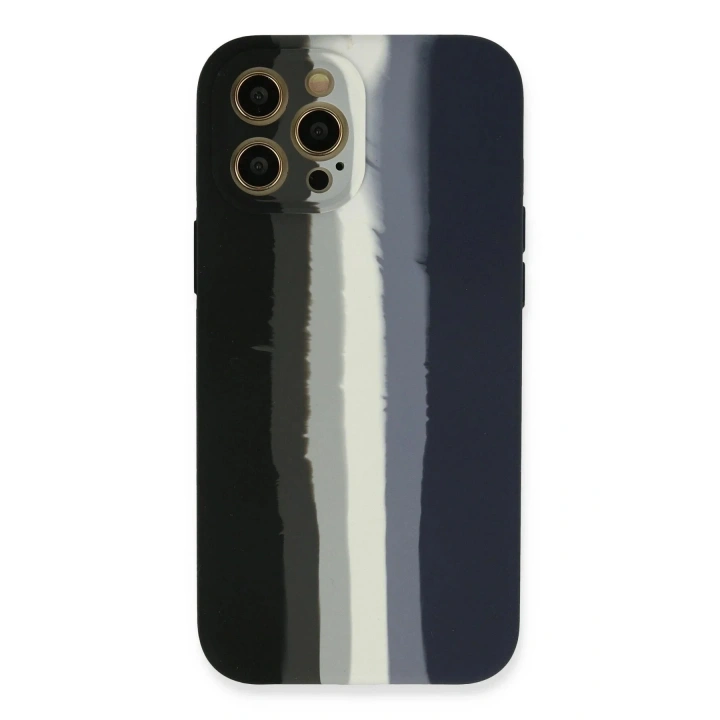 Mey İthalat®  iPhone 12 Pro Kılıf Ebruli Lansman Silikon - Siyah-Lacivert