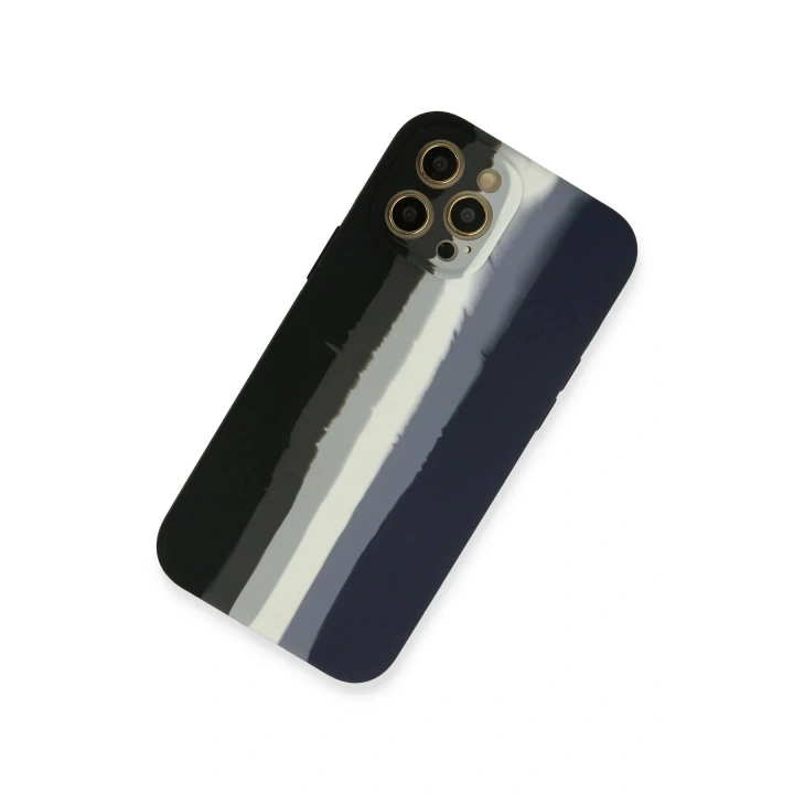 Mey İthalat®  iPhone 12 Pro Kılıf Ebruli Lansman Silikon - Siyah-Lacivert
