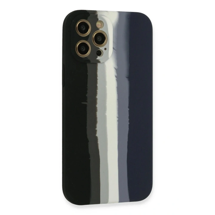 Mey İthalat®  iPhone 12 Pro Kılıf Ebruli Lansman Silikon - Siyah-Lacivert