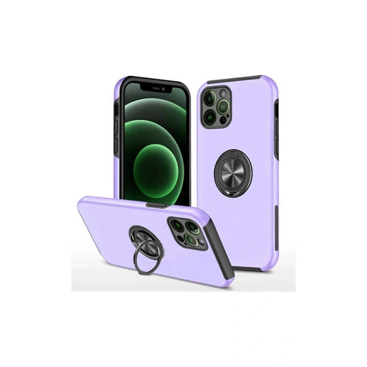 Mey İthalat®  iPhone 12 Pro Kılıf Elit Yüzüklü Kapak - Mor