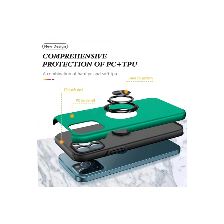 Mey İthalat®  iPhone 12 Pro Kılıf Elit Yüzüklü Kapak - Yeşil