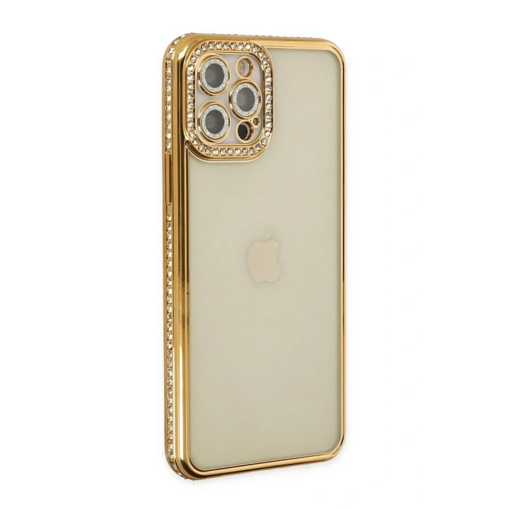 Mey İthalat®  iPhone 12 Pro Kılıf Joke Taşlı Silikon - Gold