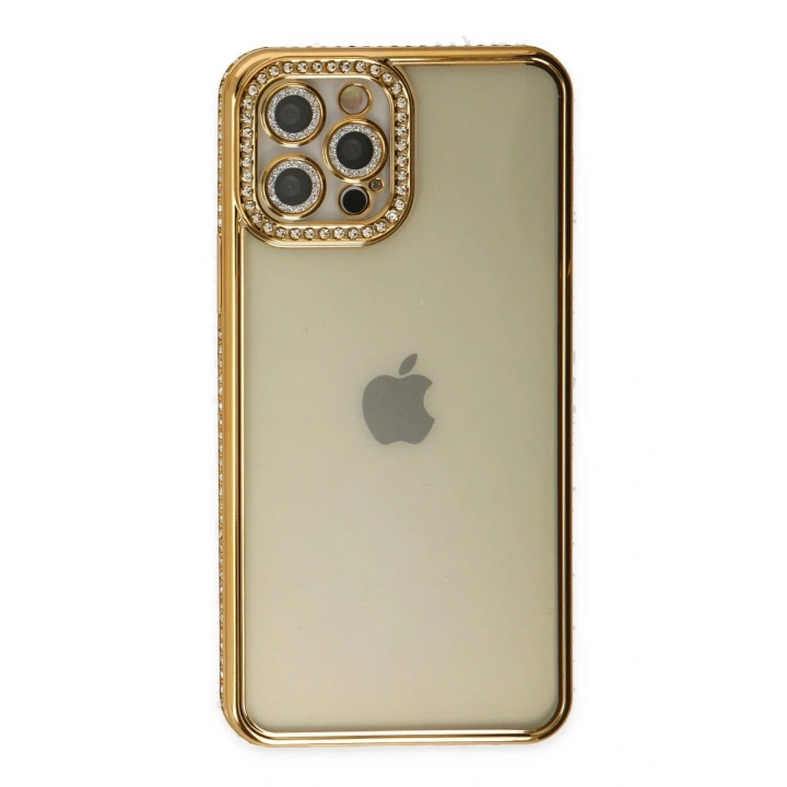 Mey İthalat®  iPhone 12 Pro Kılıf Joke Taşlı Silikon - Gold