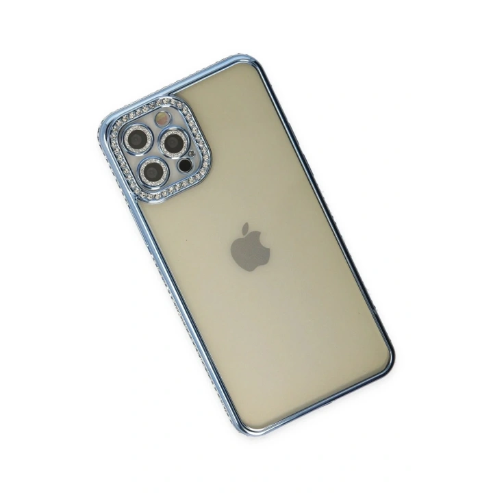 Mey İthalat®  iPhone 12 Pro Kılıf Joke Taşlı Silikon - Mavi