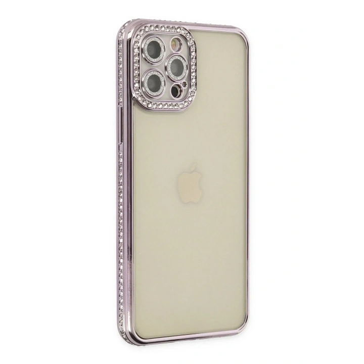 Mey İthalat®  iPhone 12 Pro Kılıf Joke Taşlı Silikon - Mor
