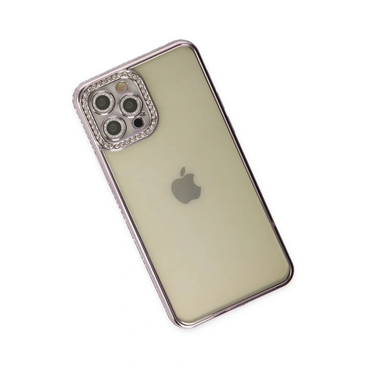Mey İthalat®  iPhone 12 Pro Kılıf Joke Taşlı Silikon - Mor