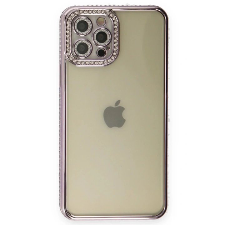 Mey İthalat®  iPhone 12 Pro Kılıf Joke Taşlı Silikon - Mor