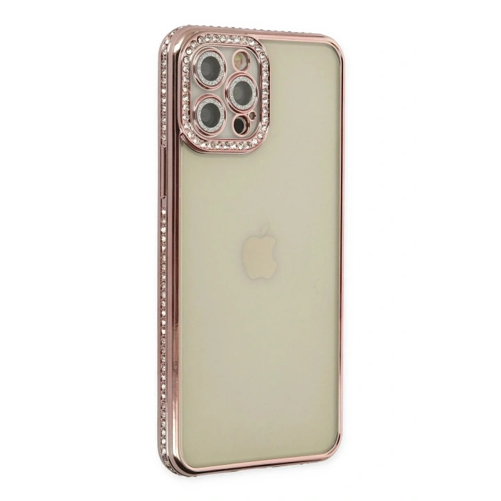 Mey İthalat®  iPhone 12 Pro Kılıf Joke Taşlı Silikon - Pembe