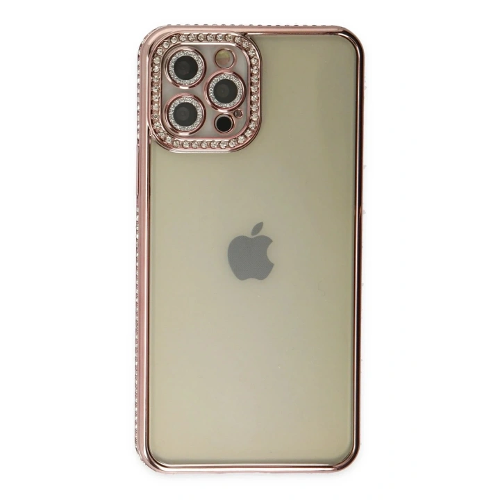 Mey İthalat®  iPhone 12 Pro Kılıf Joke Taşlı Silikon - Pembe