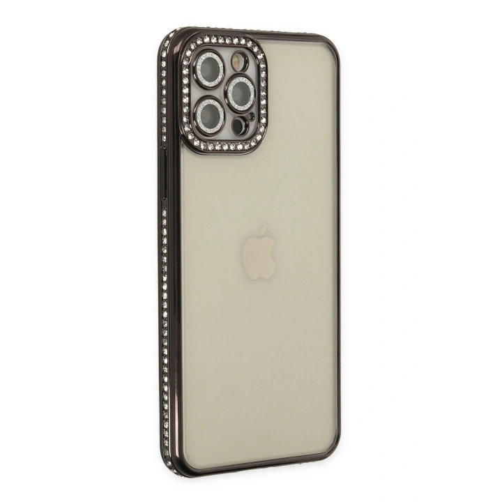 Mey İthalat®  iPhone 12 Pro Kılıf Joke Taşlı Silikon - Siyah