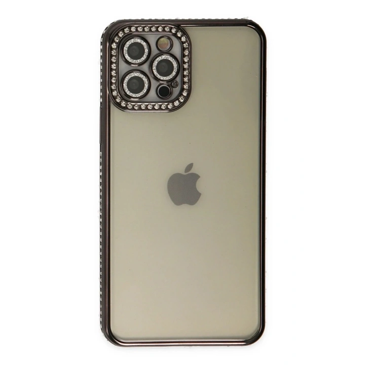 Mey İthalat®  iPhone 12 Pro Kılıf Joke Taşlı Silikon - Siyah