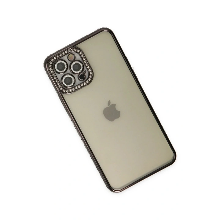 Mey İthalat®  iPhone 12 Pro Kılıf Joke Taşlı Silikon - Siyah