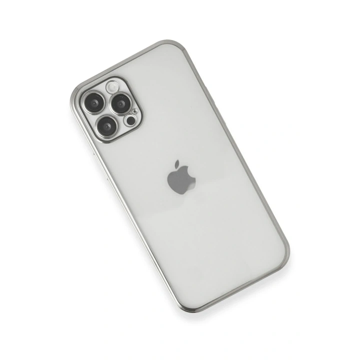 Mey İthalat®  iPhone 12 Pro Kılıf  Lensli Silikon - Gümüş