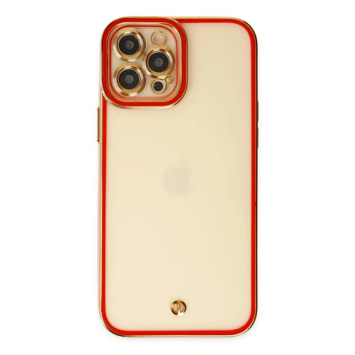 Mey İthalat®  iPhone 12 Pro Kılıf Liva Lens Silikon - Kırmızı