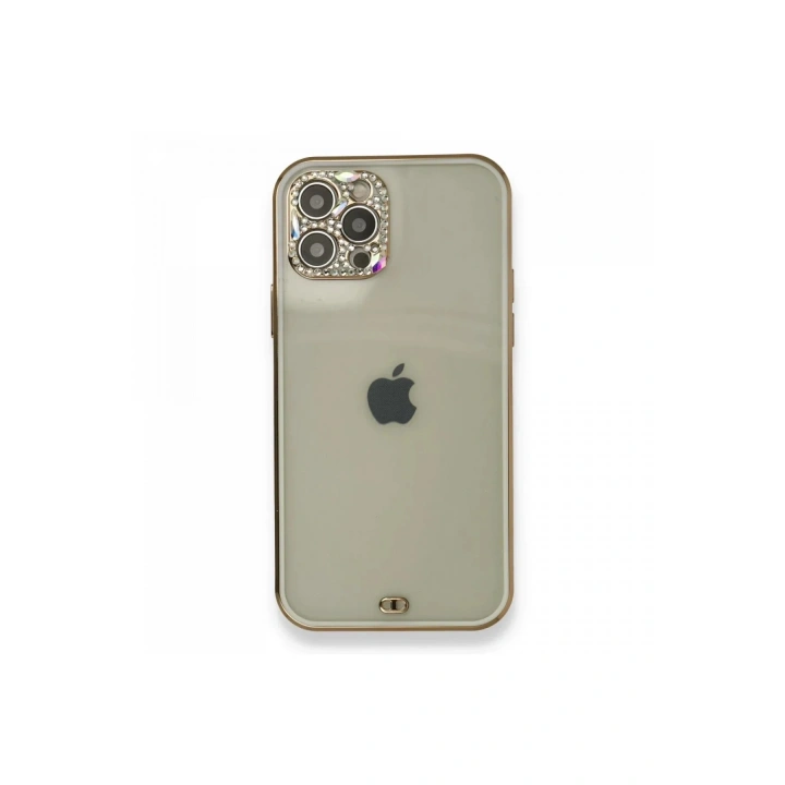 Mey İthalat®  iPhone 12 Pro Kılıf Liva Taşlı Silikon - Beyaz