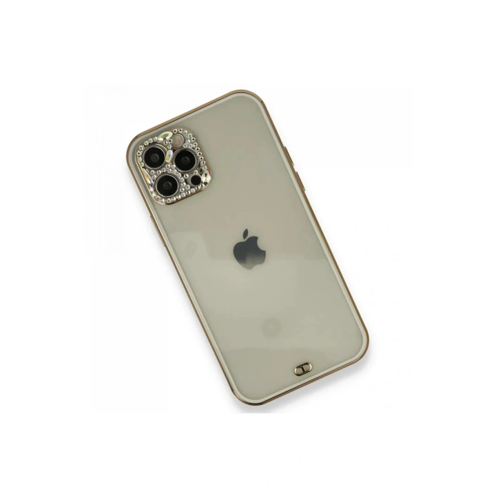 Mey İthalat®  iPhone 12 Pro Kılıf Liva Taşlı Silikon - Beyaz
