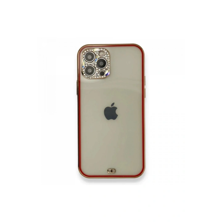 Mey İthalat®  iPhone 12 Pro Kılıf Liva Taşlı Silikon - Kırmızı