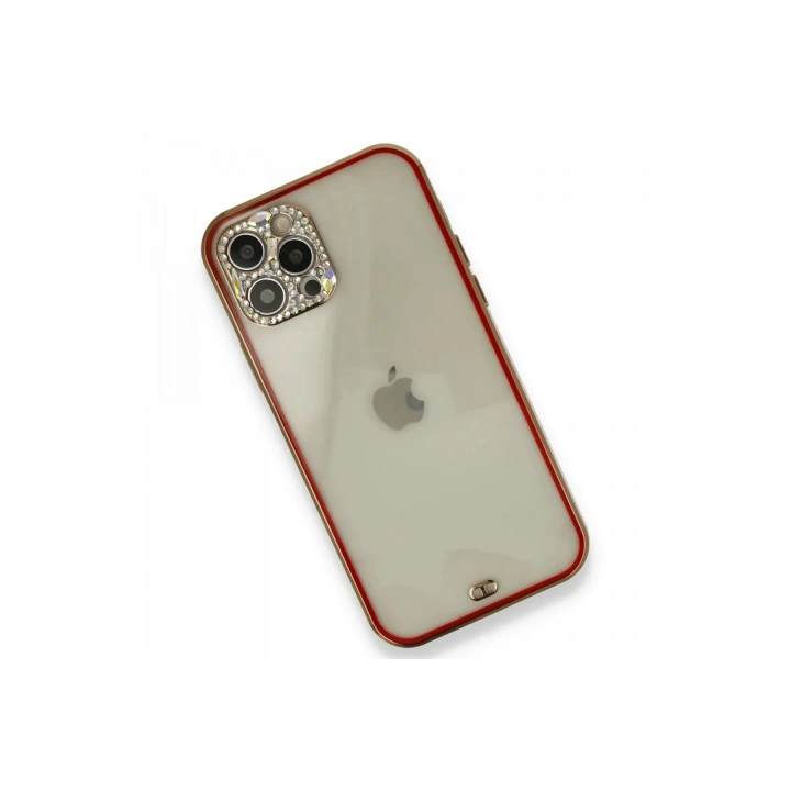 Mey İthalat®  iPhone 12 Pro Kılıf Liva Taşlı Silikon - Kırmızı