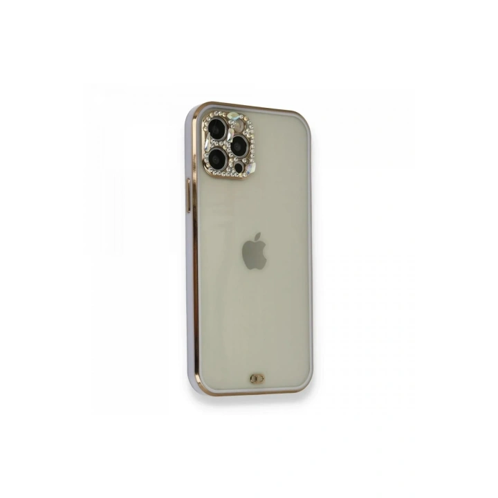 Mey İthalat®  iPhone 12 Pro Kılıf Liva Taşlı Silikon - Mor