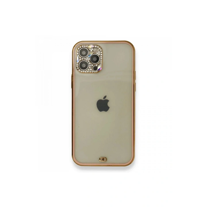 Mey İthalat®  iPhone 12 Pro Kılıf Liva Taşlı Silikon - Pembe