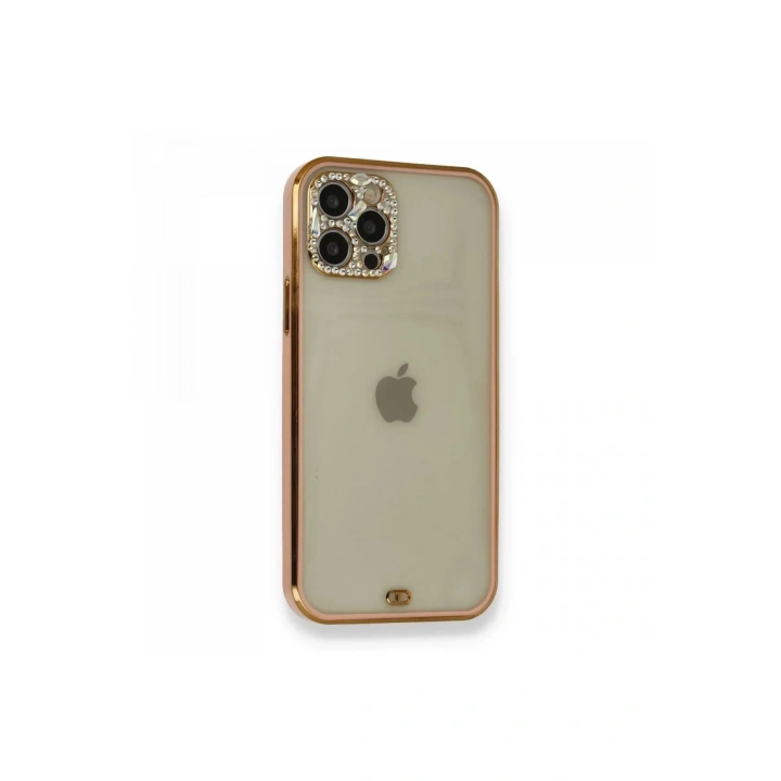 Mey İthalat®  iPhone 12 Pro Kılıf Liva Taşlı Silikon - Pembe