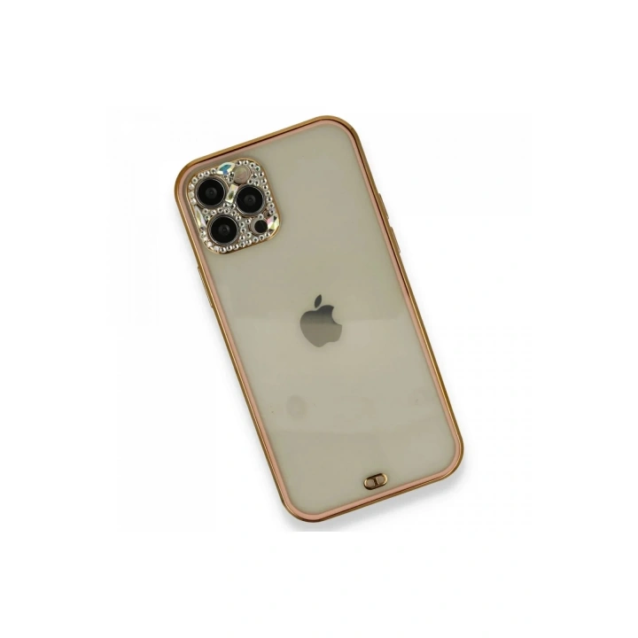 Mey İthalat®  iPhone 12 Pro Kılıf Liva Taşlı Silikon - Pembe