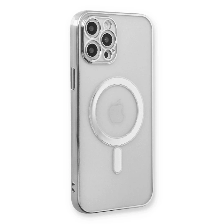 Mey İthalat®  iPhone 12 Pro Kılıf Magneticsafe Lazer Silikon - Gümüş