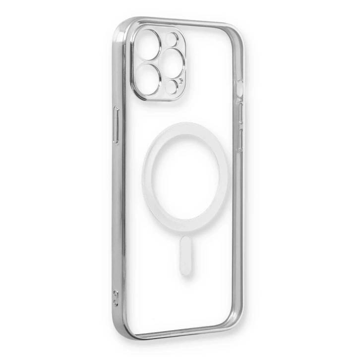 Mey İthalat®  iPhone 12 Pro Kılıf Magneticsafe Lazer Silikon - Gümüş