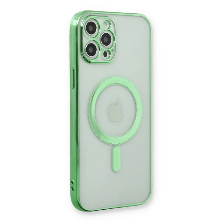 Mey İthalat®  iPhone 12 Pro Kılıf Magneticsafe Lazer Silikon - Haki Yeşil