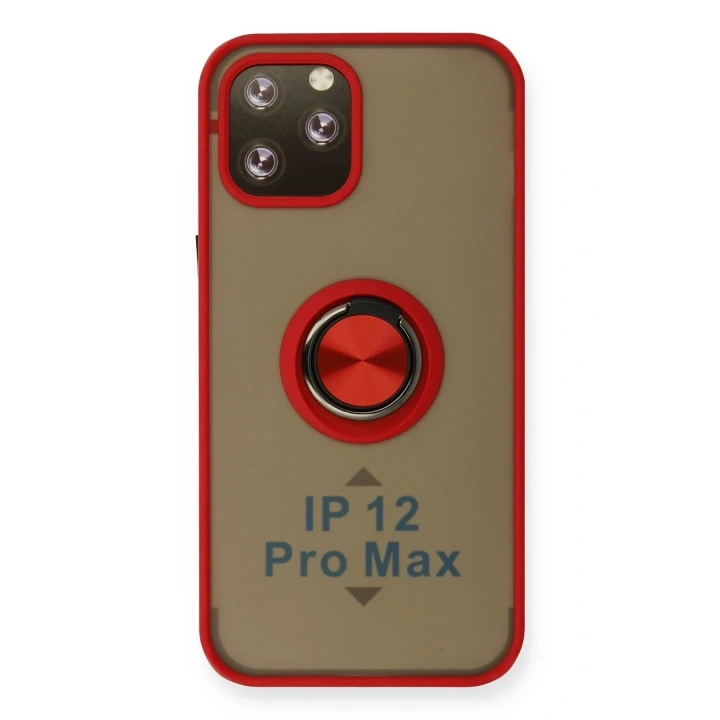 Mey İthalat®  iPhone 12 Pro Kılıf Montreal Yüzüklü Silikon Kapak - Kırmızı