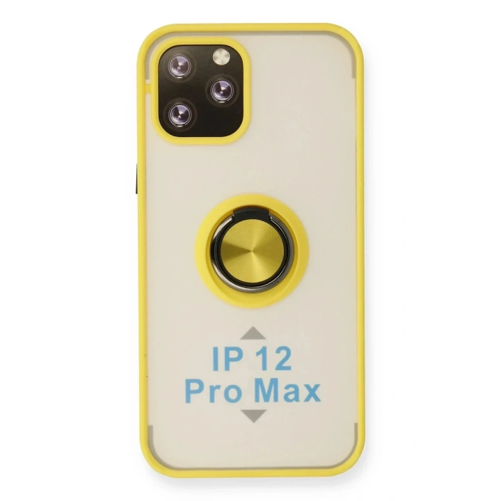 Mey İthalat®  iPhone 12 Pro Kılıf Montreal Yüzüklü Silikon Kapak - Sarı