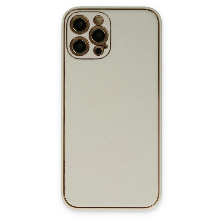 Mey İthalat®  iPhone 12 Pro Max Kılıf Coco Deri Silikon Kapak - Beyaz