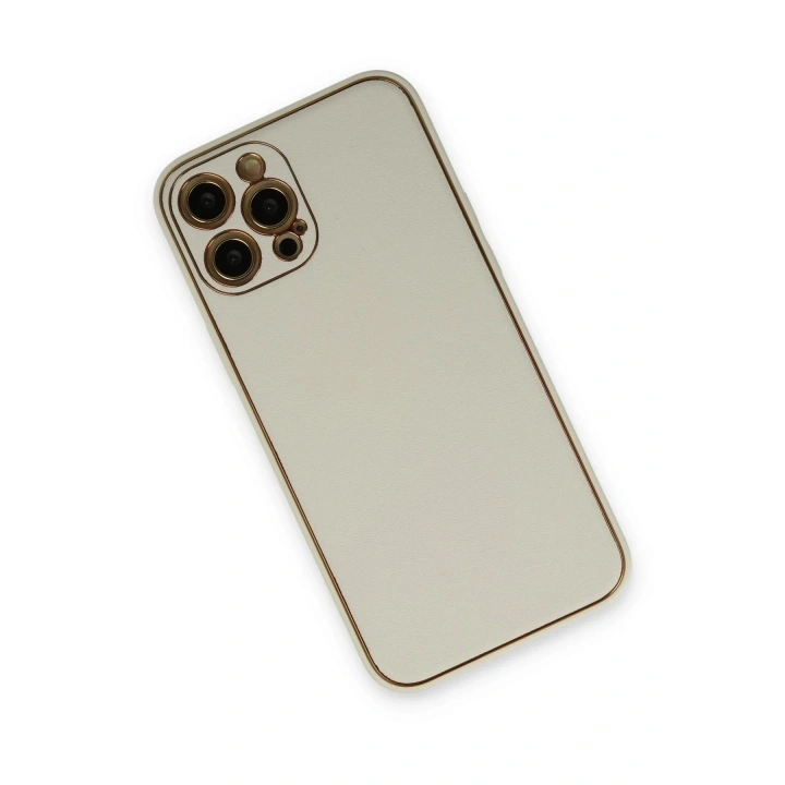Mey İthalat®  iPhone 12 Pro Max Kılıf Coco Deri Silikon Kapak - Beyaz