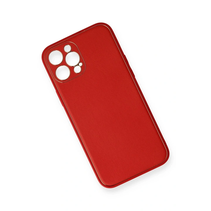 Mey İthalat®  iPhone 12 Pro Max Kılıf Coco Deri Silikon Kapak - Kırmızı