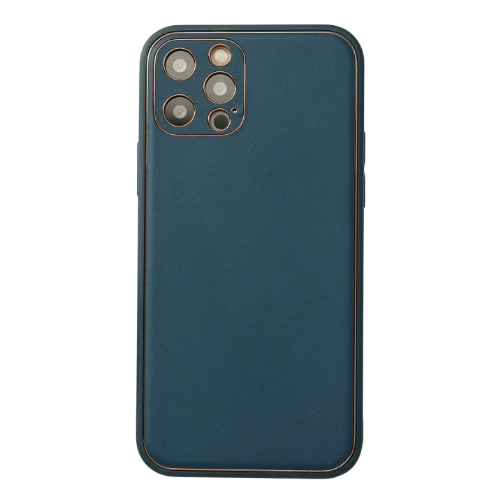Mey İthalat®  iPhone 12 Pro Max Kılıf Coco Deri Silikon Kapak - Mavi