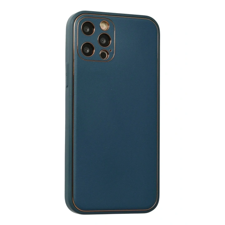 Mey İthalat®  iPhone 12 Pro Max Kılıf Coco Deri Silikon Kapak - Mavi