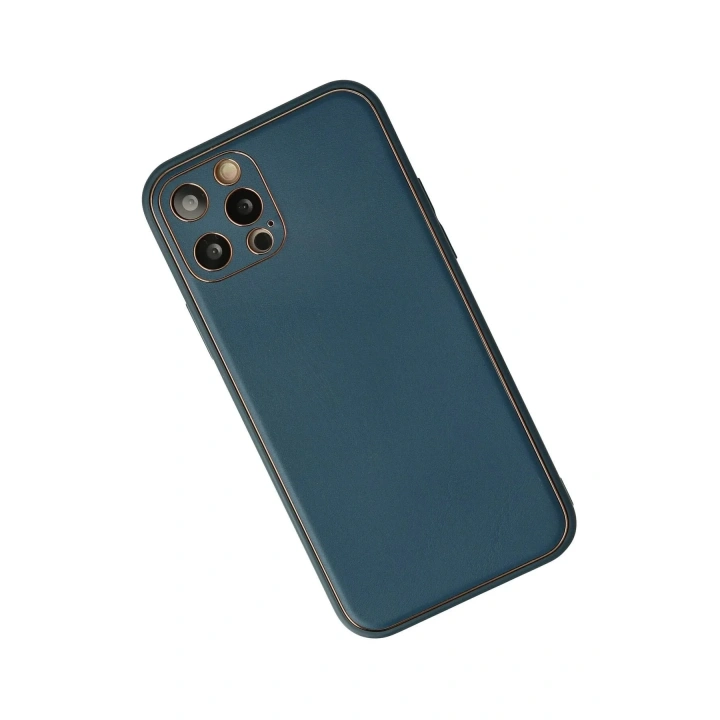 Mey İthalat®  iPhone 12 Pro Max Kılıf Coco Deri Silikon Kapak - Mavi
