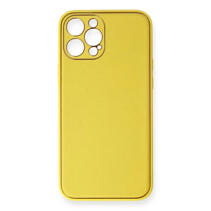 Mey İthalat®  iPhone 12 Pro Max Kılıf Coco Deri Silikon Kapak - Sarı